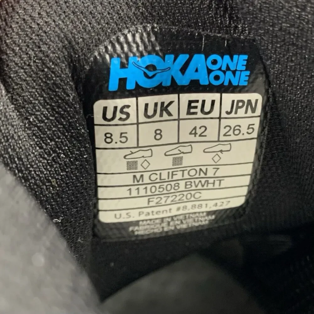 Hoka One One Clifton 7 Black White Sneakers 1110508 Men’s 8.5